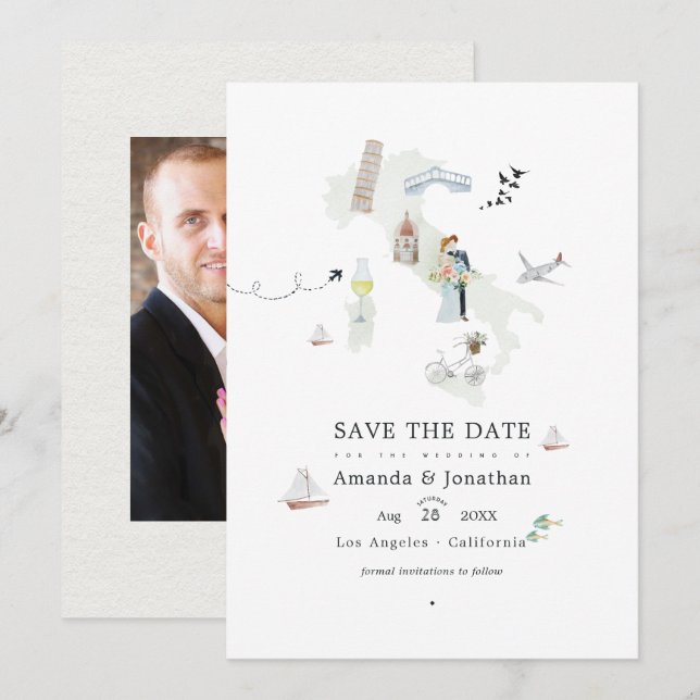 Save The Date Photo de mariage de destination italien à l'aquare (Devant / Derrière)