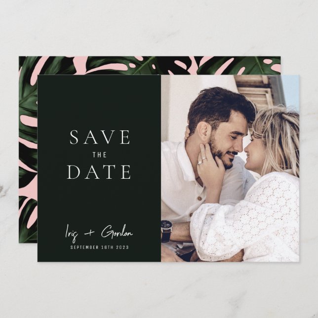 Save The Date Photo de mariage de destination verte Enregistrer  (Devant / Derrière)