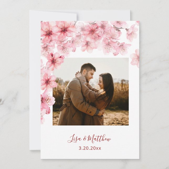 Save The Date Photo de mariage de fleurs de cerisier à l'aquarel (Devant)