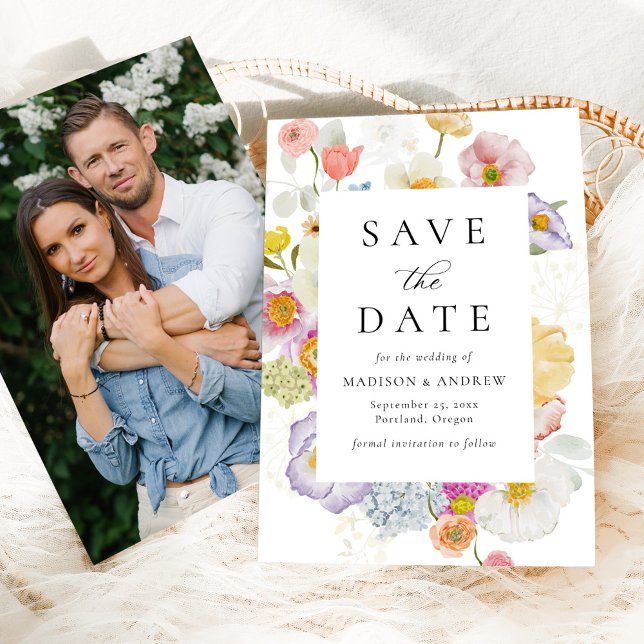 Save The Date Photo de mariage de fleurs sauvages à l'aquarelle  (Créateur téléchargé)