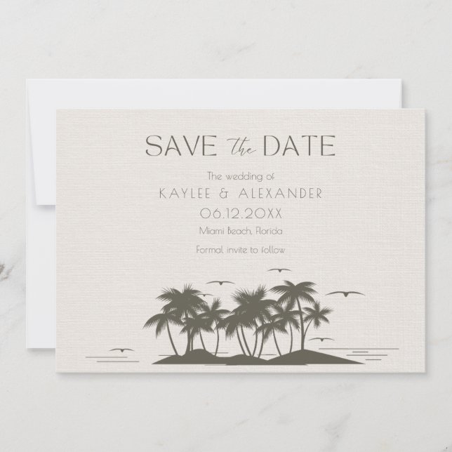 Save The Date Photo de mariage de la plage de Palms tropicaux (Devant)
