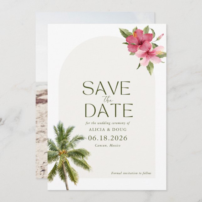 Save The Date Photo de mariage de la plage tropicale Enregistrer (Devant / Derrière)