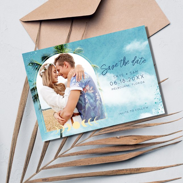 Save The Date Photo de mariage de Palm Beach Tropical (Créateur téléchargé)