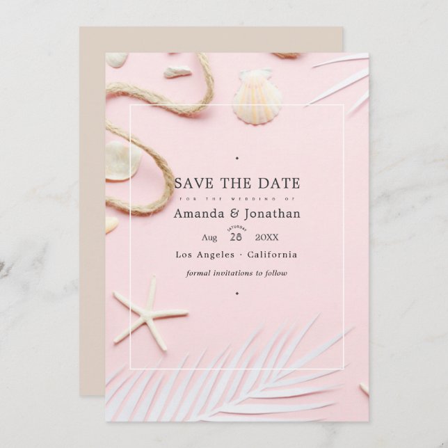 Save The Date Photo de mariage de plage rose fuchsia (Devant / Derrière)