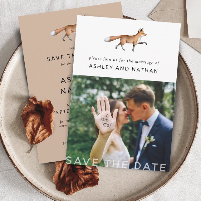 Save The Date Photo de mariage de renard de forêt moderne (Modern Woodland Fox Photo Wedding Save The Date)