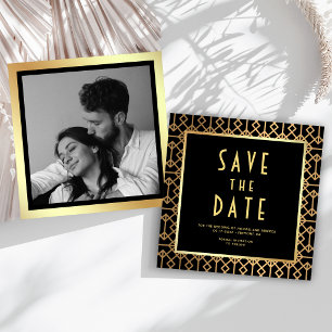 Save The Date Photo de mariage de style Art Déco géométrique vin
