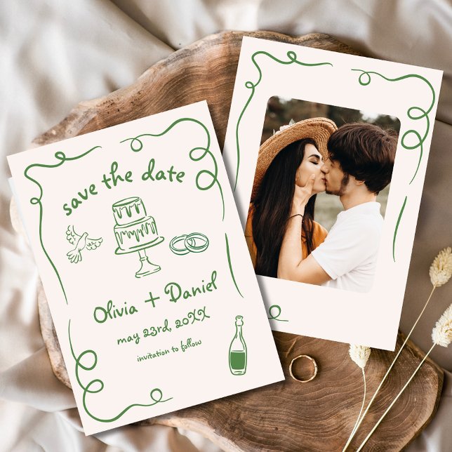 Save The Date Photo de mariage dessinée à la main de manière fan (Créateur téléchargé)