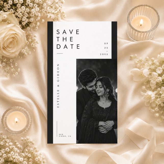 Save The Date Photo de mariage éditorial Luxe noir et blanc (Créateur téléchargé)