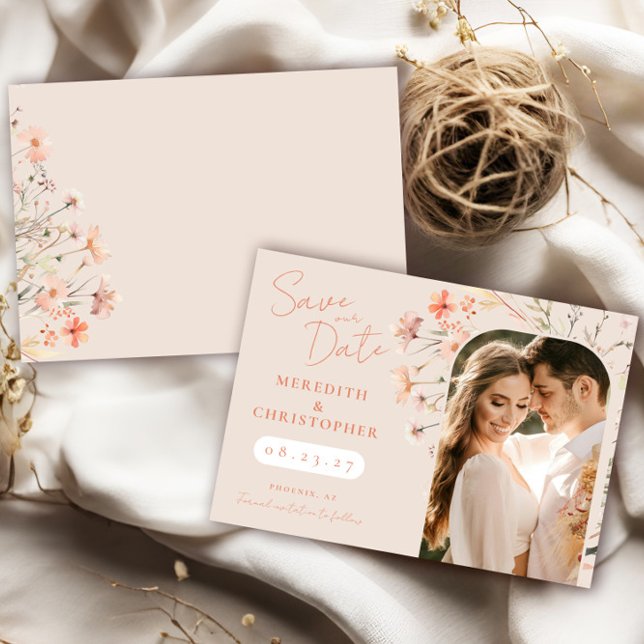 Save The Date Photo de mariage élégant Boho aux fleurs sauvages (Créateur téléchargé)
