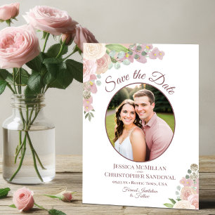 Save The Date Photo de mariage élégant boho floral rose tendre