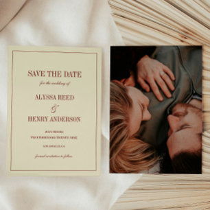 Save The Date Photo de mariage élégant classique ivoire et rouge