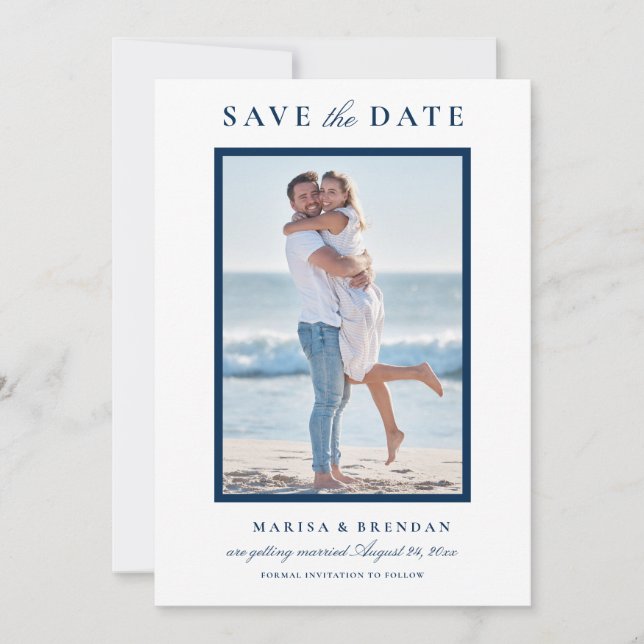 Save The Date Photo de mariage élégant en bleu marine (Devant)