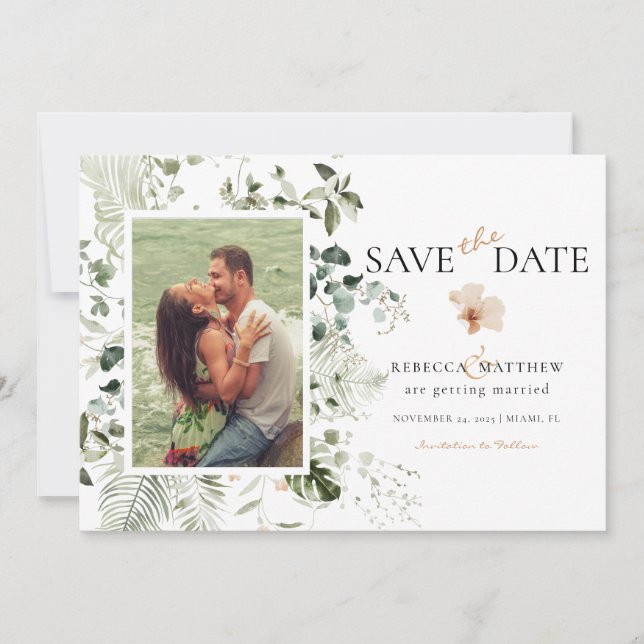 Save The Date Photo de mariage élégant floral boho verdure (Devant)