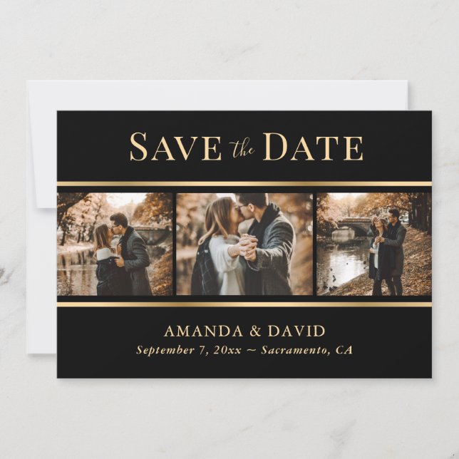 Save The Date Photo de mariage élégant moderne en or noir (Devant)