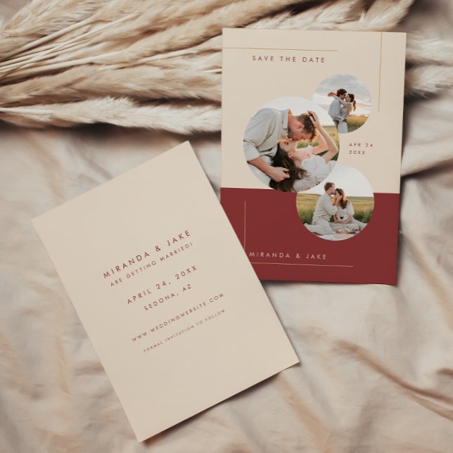Save The Date Photo de mariage en ligne moderne beige et burgund (Créateur téléchargé)