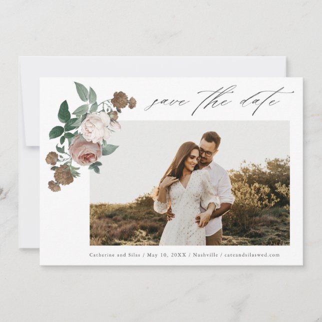 Save The Date Photo de mariage floral  (Devant)