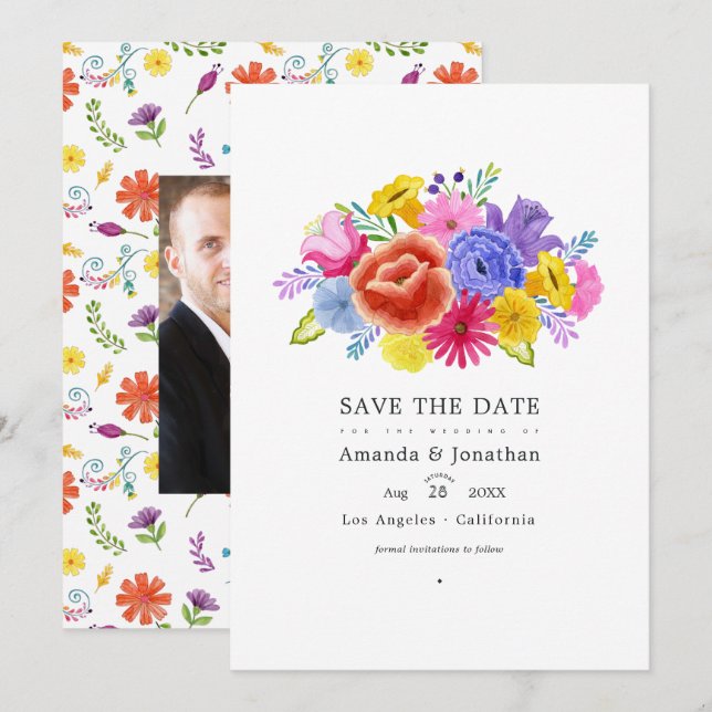 Save The Date Photo de mariage floral à l'aquarelle Fiesta (Devant / Derrière)