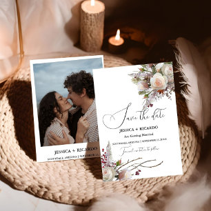 Save The Date Photo de mariage floral aquarelle rose pêche