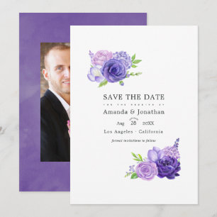 Save The Date Photo de mariage floral aquarelle ultra violet