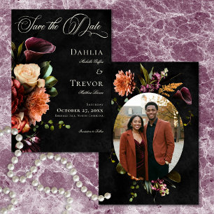 Save The Date Photo de mariage floral automnal élégant et sombre