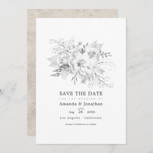 Save The Date Photo de mariage floral blanc (Devant / Derrière)