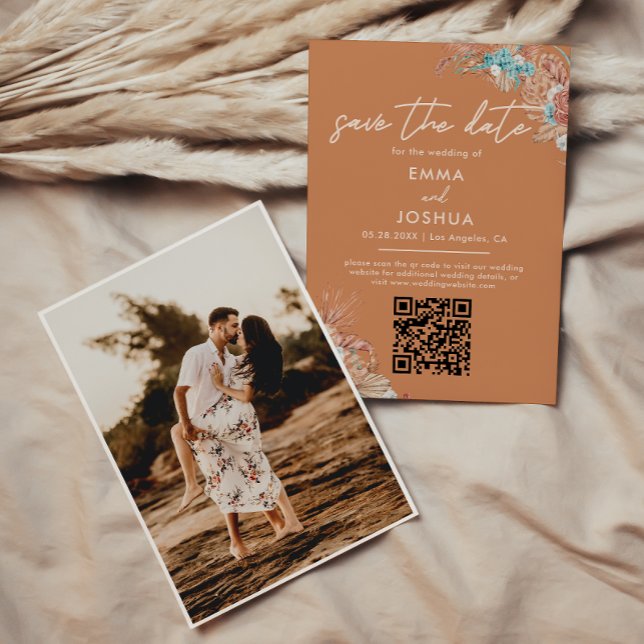 Save The Date Photo de mariage floral boho terreux (Créateur téléchargé)