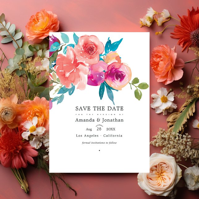 Save The Date Photo de mariage floral corail et fandango (Coral and Fandango)