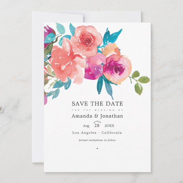 Save The Date Photo de mariage floral corail et fandango (Devant)