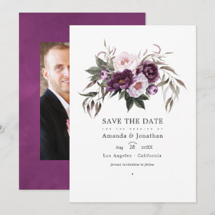 Save The Date Photo de mariage floral en velours profond