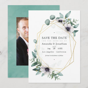 Save The Date Photo de mariage floral géométrique d'eucalyptus