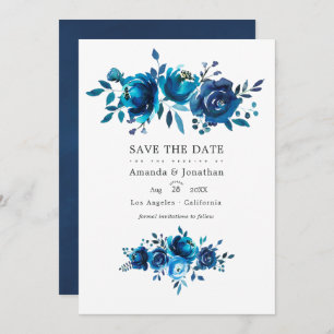 Save The Date Photo de Mariage floral marine et blanc