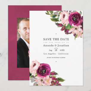 Save The Date Photo de mariage floral Marsala et rose blush