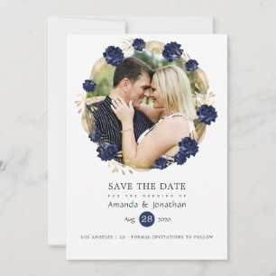 Save The Date Photo de mariage floral Navy et Or