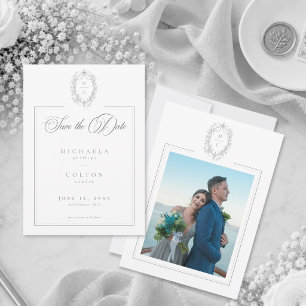 Save The Date Photo de mariage floral noir gris vintage classiqu