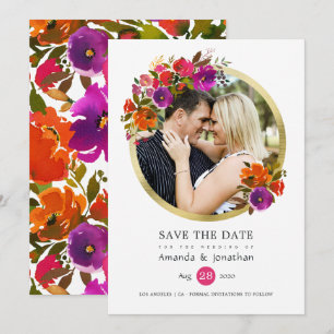 Save The Date Photo de mariage floral pourpre et orange