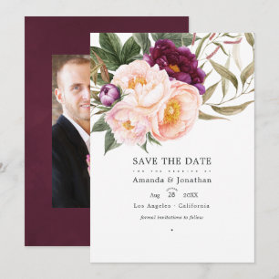 Save The Date Photo de mariage floral prune et pêche