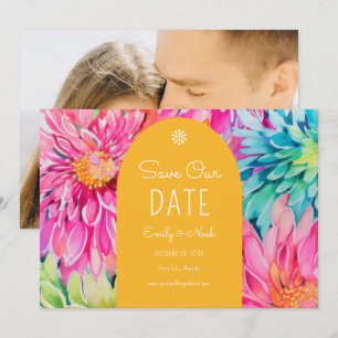 Save The Date Photo de mariage floral tropical moderne coloré