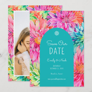 Save The Date Photo de mariage floral tropical moderne coloré
