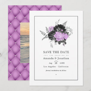 Save The Date Photo de mariage floral vintage noir et lilas
