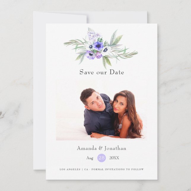 Save The Date Photo de mariage floral violet pastel (Devant)