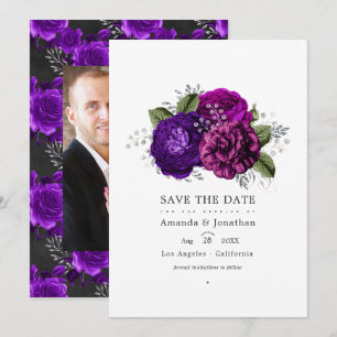 Save The Date Photo de mariage floral violet royal et argent