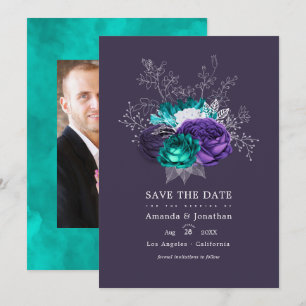 Save The Date Photo de mariage floral violet rustique et turquoi
