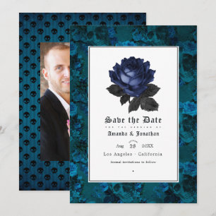 Save The Date Photo de mariage gothique floral noir et bleu