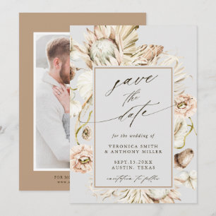 Save The Date Photo de mariage gris Boho Protea Pampas