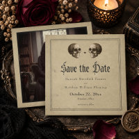 Photo de mariage Halloween squelette gothique vint
