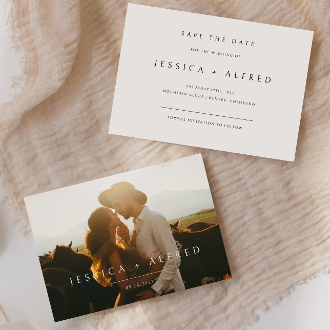 Save The Date Photo de mariage horizontal à l'écriture élégante  (Créateur téléchargé)