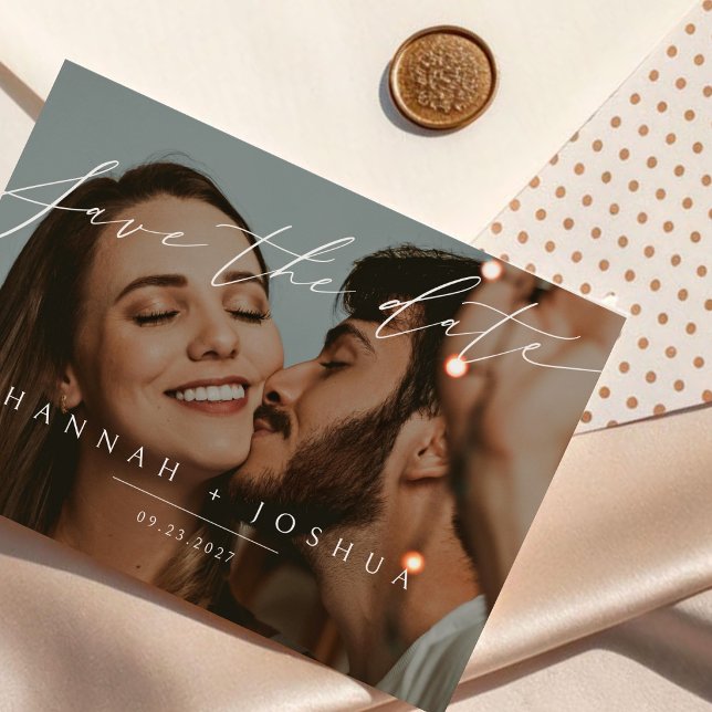 Save The Date Photo de mariage horizontal avec écriture minimali (Créateur téléchargé)