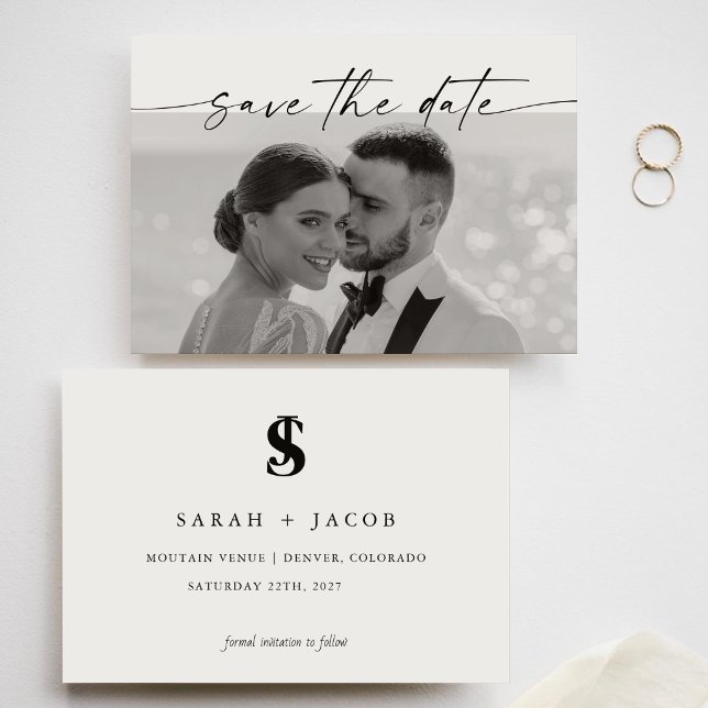 Save The Date Photo de mariage horizontal avec monogramme callig (Créateur téléchargé)