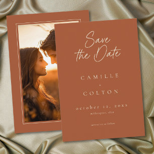 Save The Date Photo de mariage minimaliste Terracotta Rust éléga