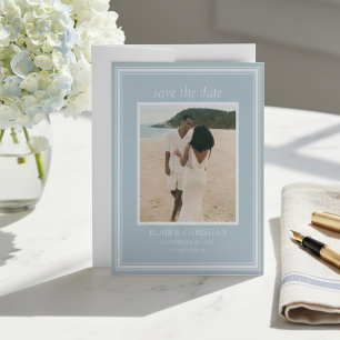 Save The Date Photo de mariage moderne bleu côtier élégant